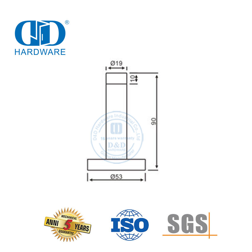 Openbare toilet vlekvrye staal T-vorm deurstopper vir badkamer-DDDS016-SSS