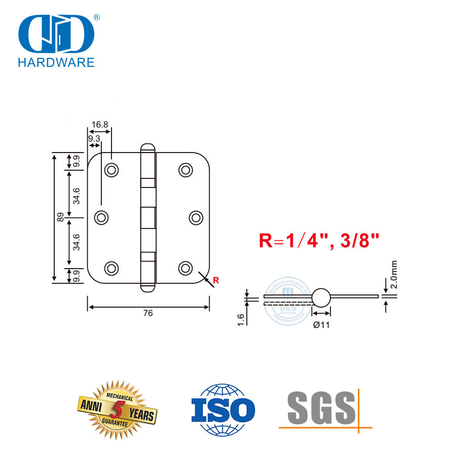 Vlekvrye staal deurskarnierhardeware met ronde hoekbalpunt-DDSS046