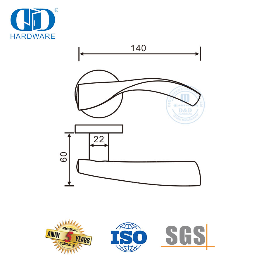 Golftipe stroomlynontwerp vlekvrye staal 304 soliede deurhandvatsel-DDSH049-SSS