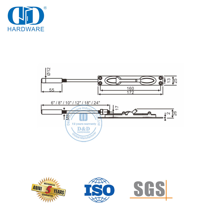 Vlekvrye staal 304 buite metaal deur hardeware spoelbout-DDDB012-B-SSS