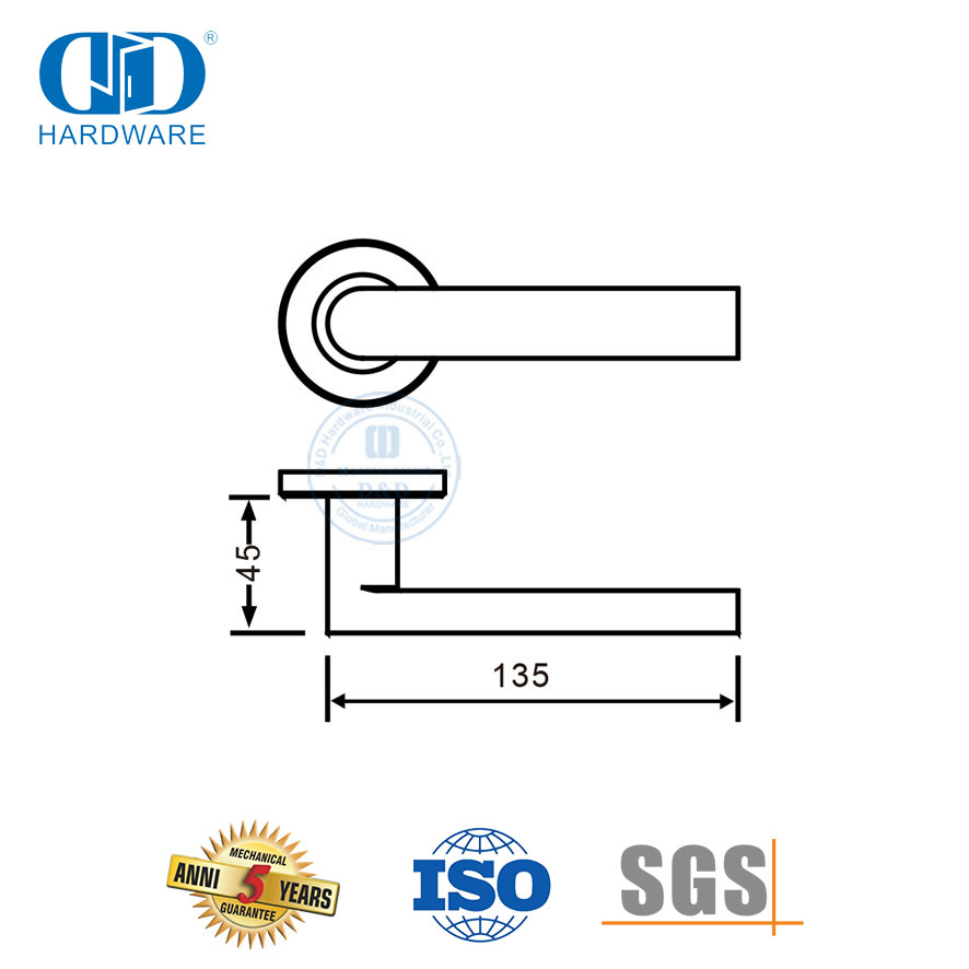 Enkel buig 304 vlekvrye staal hefboom deurhandvatsel op ronde roset-DDTH043-SSS