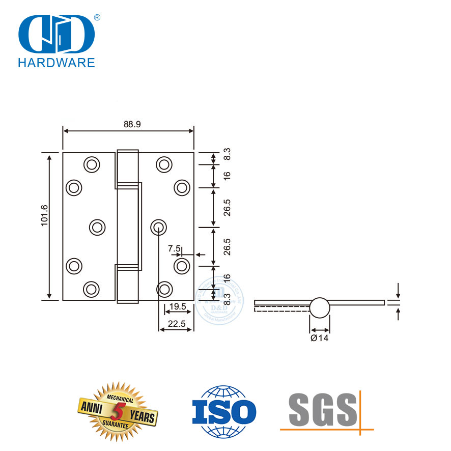 Vlekvrye staal 3-knokkelsimmetriese gattipe dubbelwasserskarnier-DDSS039