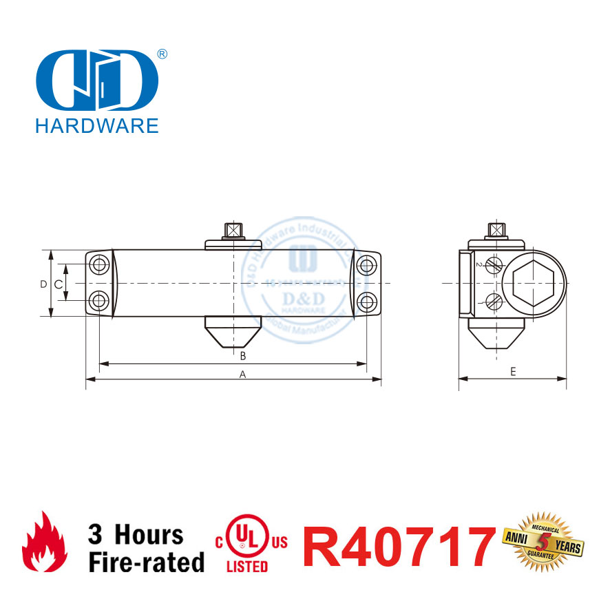 Hoë kwaliteit 15-30KG 750mm Light Duty CE UL 10C Gelyste brandgegradeerde deursluiter-DDDC036