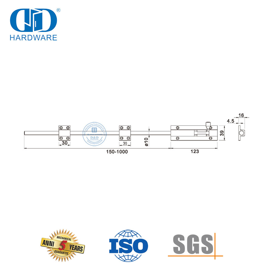 Vlekvrye staal groot grendel slot Lang vat bout vir sekuriteit-DDDB036-SSS