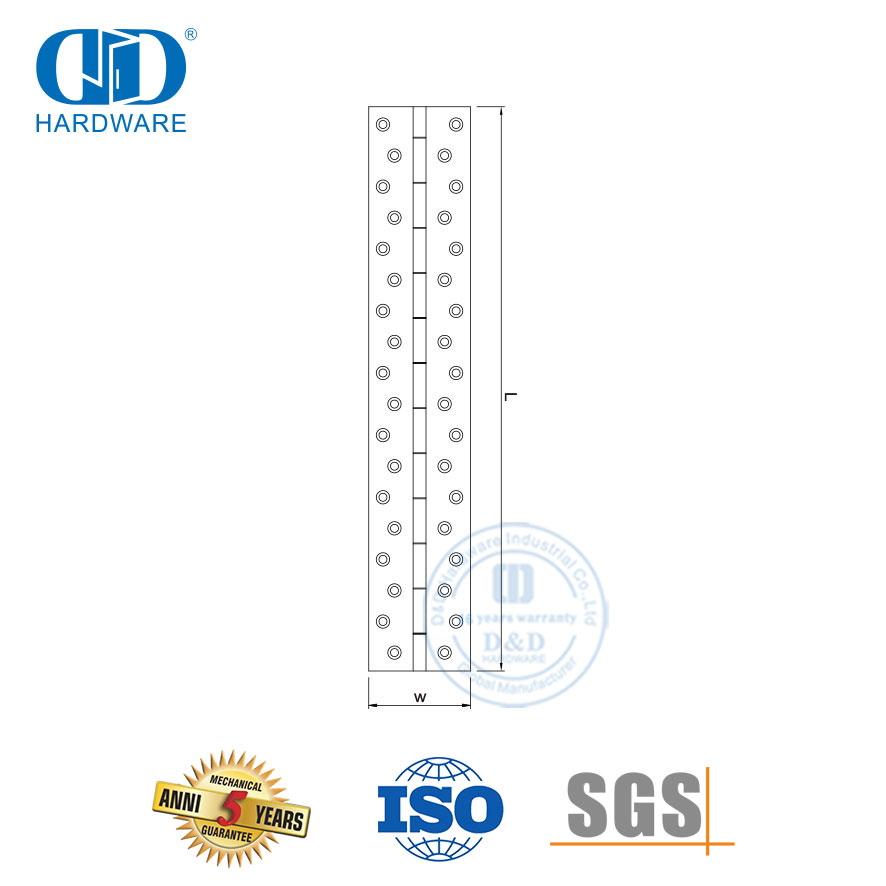 Vlekvrye staal vol gat skarnier deurlopende klavier skarnier vir swaardiensdeur-DDSS050