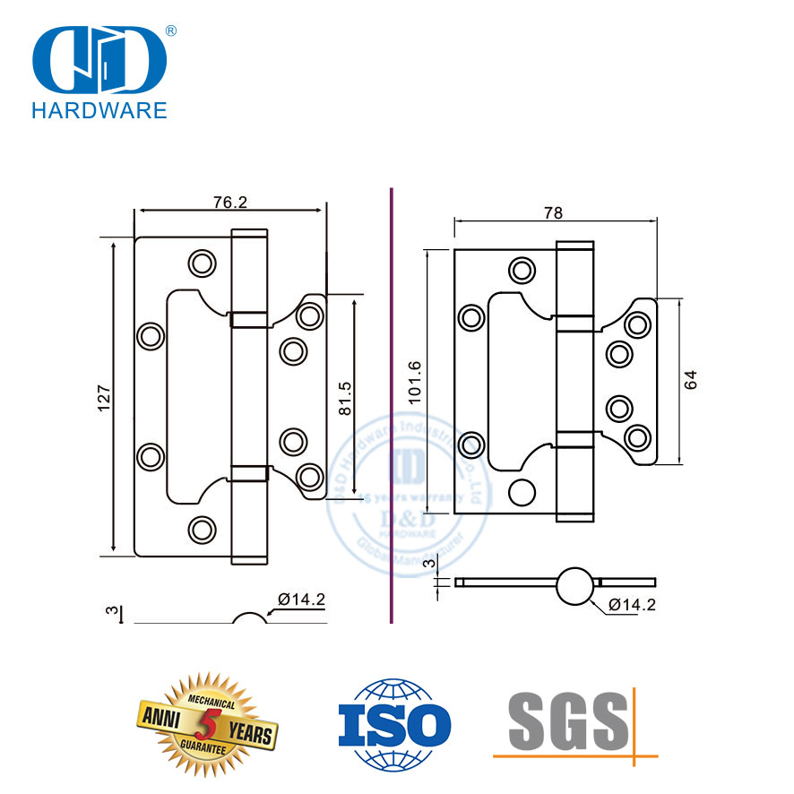 Swaardiens kommersiële deurskarniere Vlekvrye staal spoelskarnier-DDSS026