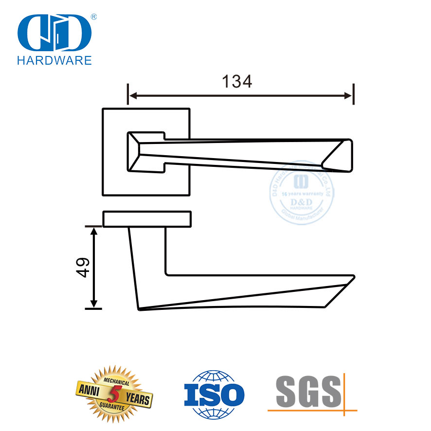 Satyn koper afwerking vlekvrye staal driehoekige buis soliede deurhandvatsel-DDSH056-SB