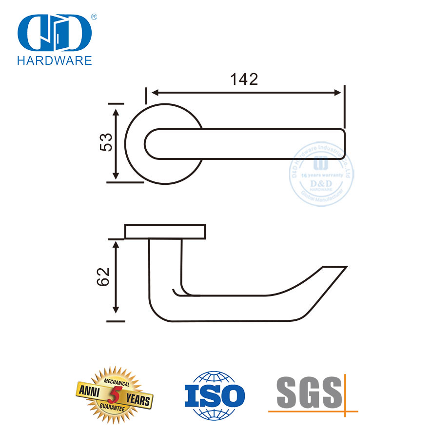 Maklike installasie Staaldeur hardeware Vlekvrye staal soliede hefboomhandvatsel-DDSH028-SSS