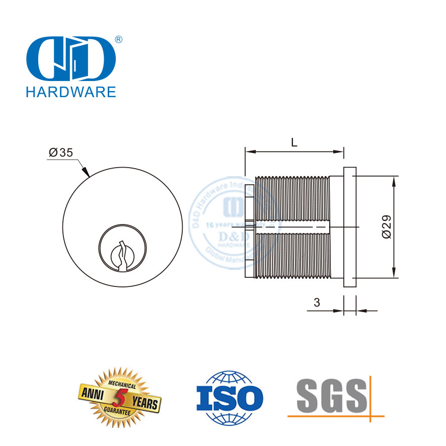 ANSI Standaard 6-pen Schlage C Sleutelgatgat-silinder-DDLC011-29mm-SN