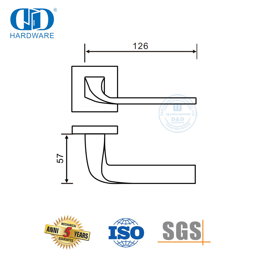 Vlekvrye staal vierkantige roset soliede hefboom deurhandvatsel met eenvoud-DDSH055-SSS