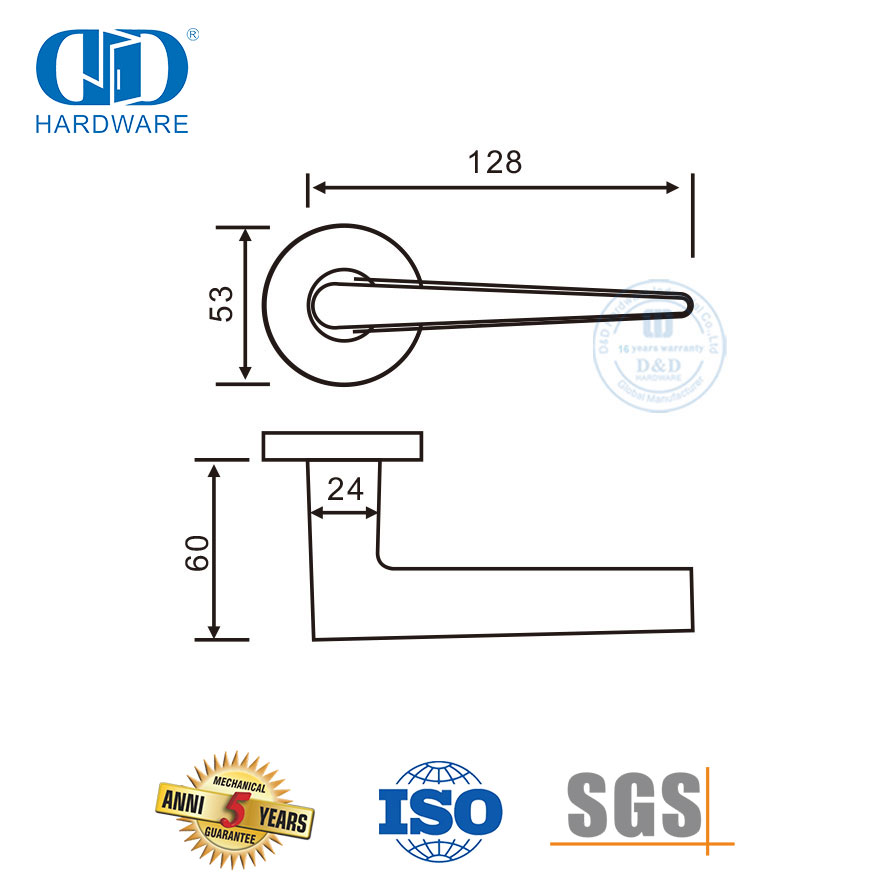 Konstruksie hardeware SS 304 soliede hefboomhandvatsel vir kantoordeure-DDSH044-SSS
