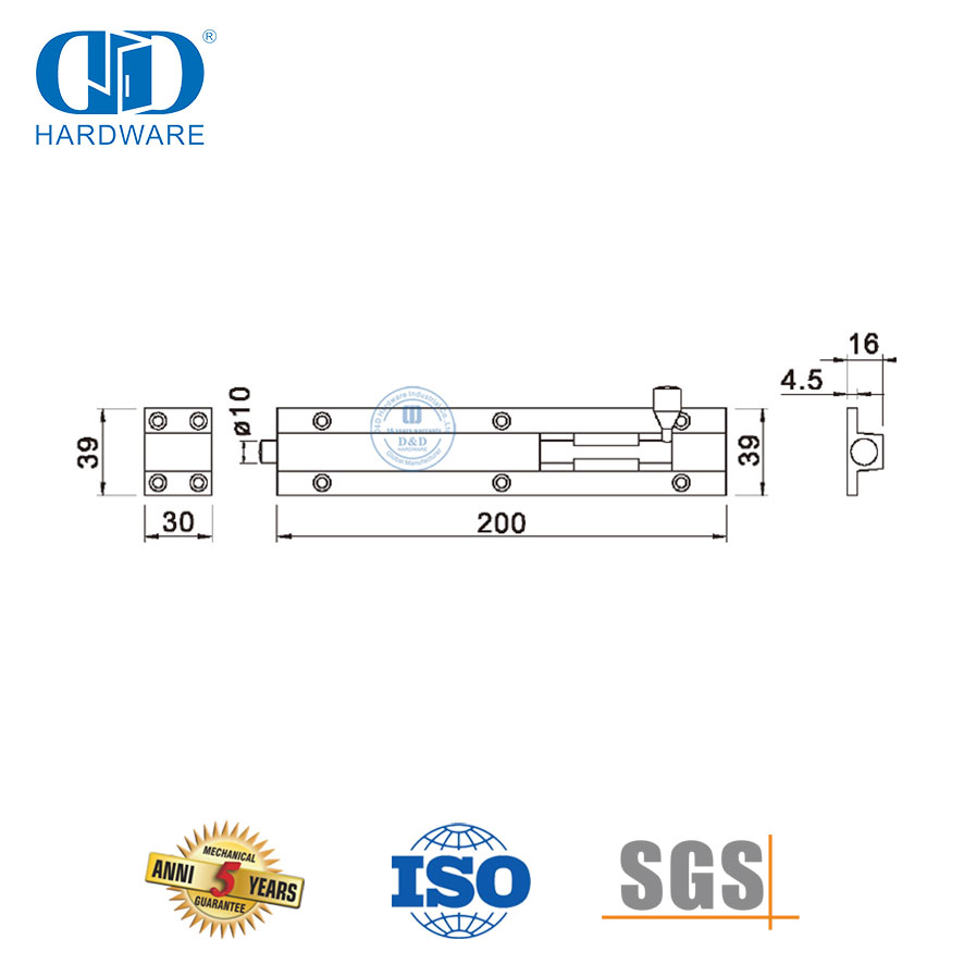 Waskamerdeurhardeware Goeie kwaliteit vlekvrye staaldeurbout-DDDB035-SSS