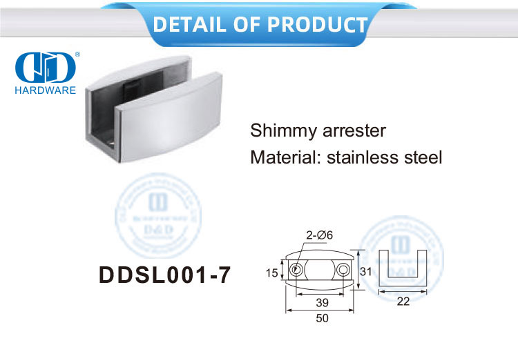 Vlekvrye staal glasbeslag Skuifdeurhardeware Shimmy Arrester-DDSL001-7