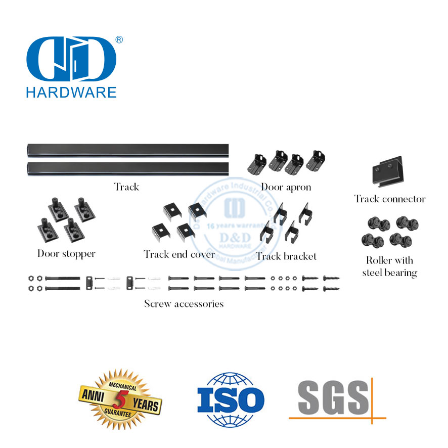 Vlekvrye staal sakdeur hardeware Muur gemonteerde dubbel gly Swaardiens skuur deur hardeware Roller Gear Kit-DDBD039