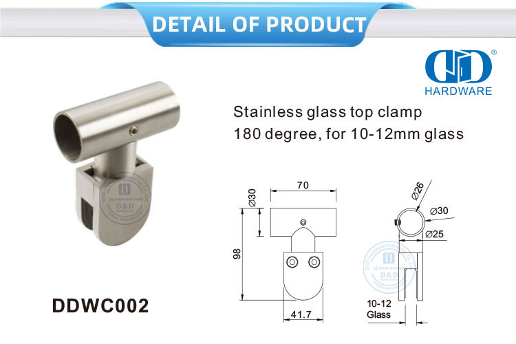 Vlekvrye staal Glas Muur Hoek Connector Glas Top Clamp Buis Hoek Clip Glas Connector-DDWC003