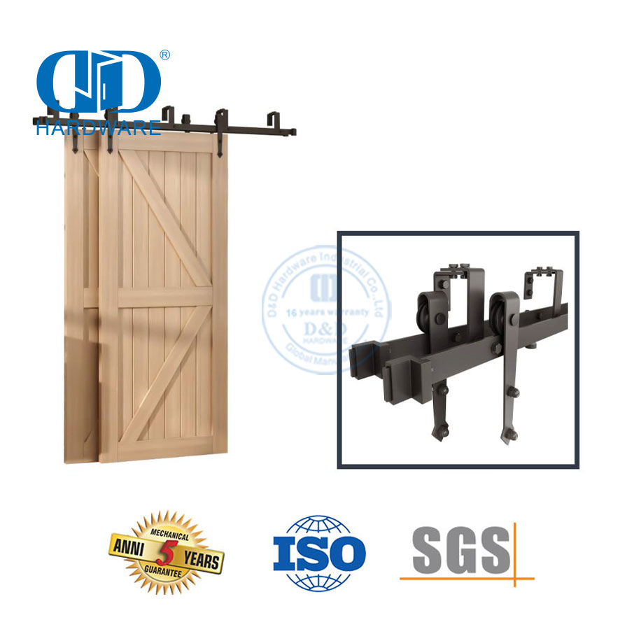 Vlekvrye staal Skuifdeur Hardeware Meubels Hardeware Swart Kleur Dubbel Schuur Deur Hardeware Kit Vir Binne Hout Deur-DDBD025