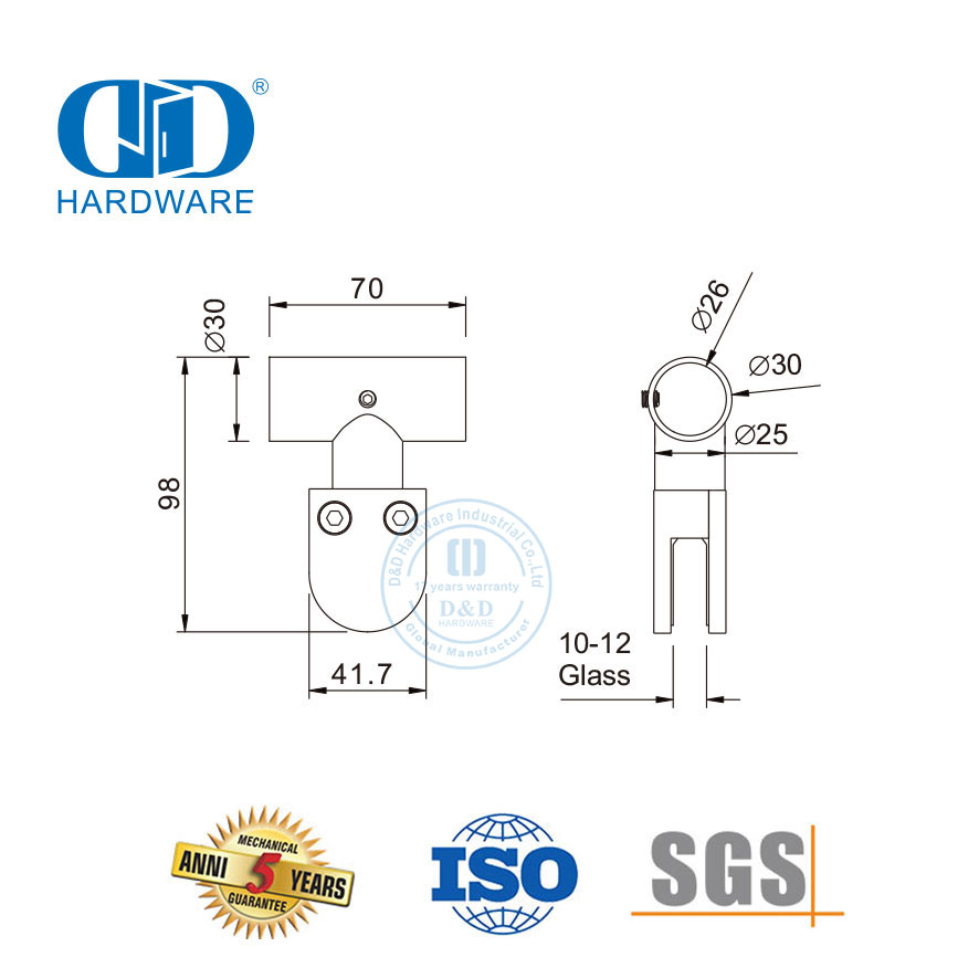 Vlekvrye staal Glas Muur Hoek Connector Glas Top Clamp Buis Hoek Clip Glas Connector-DDWC003