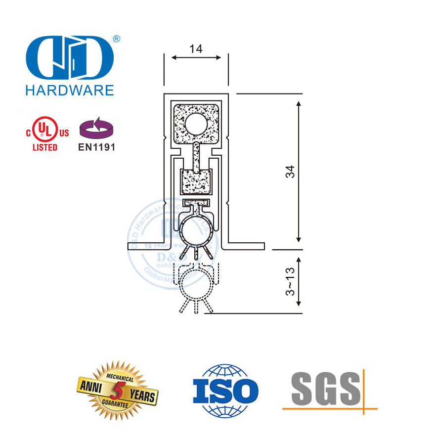CE Deurmeubels Hardeware Silwer Windstofdigte Weerstroop Ten volle ingesteek Sekuriteitsval skuifdeur Onderseël-DDBS002