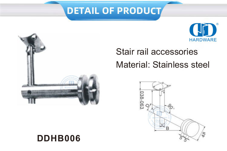 Vlekvrye staal reling leuning ondersteuning bracket glas hardeware klem bracket Muur bracket-DDHB006