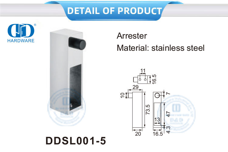 Vlekvrye staal Meubels Toebehore Glas skuifdeur Hardeware Arrester-DDSL001-5
