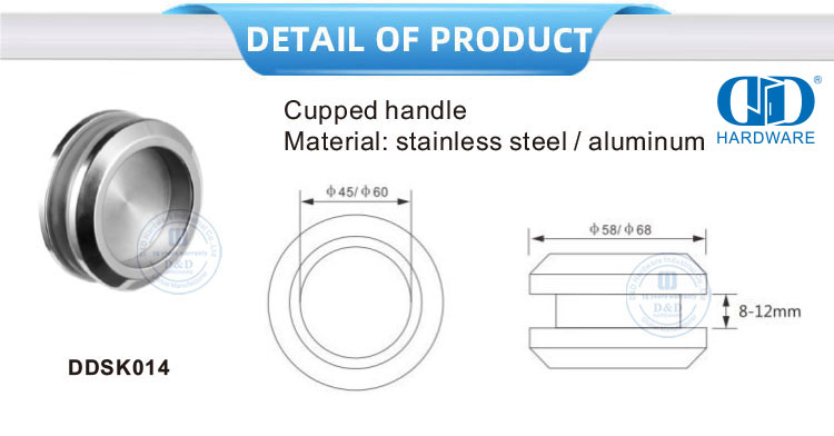 Mode-ontwerp Spieël Satyn Afwerking Glas skuifdeur Hardeware Gekoppelde handvatsel Glas skuifdeur Slot-DDSK014
