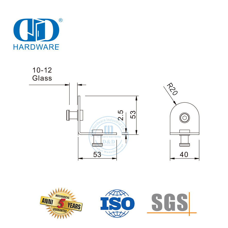 Vlekvrye staal toilet bykomstighede Stort skarnier Connector Glas Muur Hoek Clip Pas Connector-DDWC001