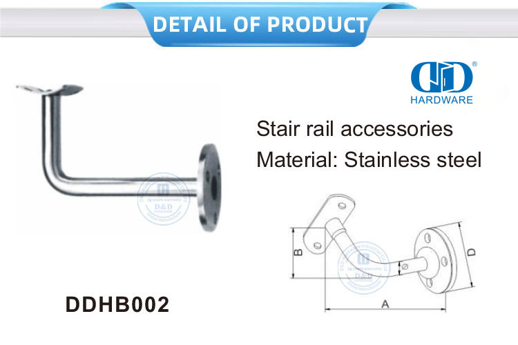 Steunbeugel Vlekvrye staal trapreling Toebehore Glasdeur Hardeware Handreling Bracket-DDHB002