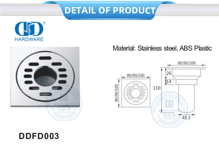 Vlekvrye staal Vierkante Toilet Stort Drein Meubels Toebehore Badkamer Vloer Drein Cover-DDFD003