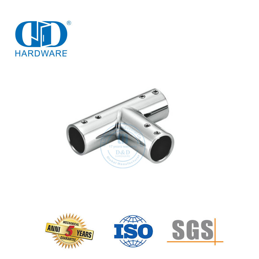 Vlekvrye staal ronde pyp konneksie Kommersiële storthokkie stelsel Glas paneel bracket Connector-DDSC036