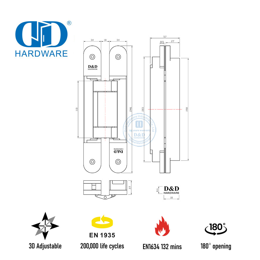 EN1935 vervaardiger 3D versteekte deurskarnier vir swaardiensdeur-DDCH008-G120