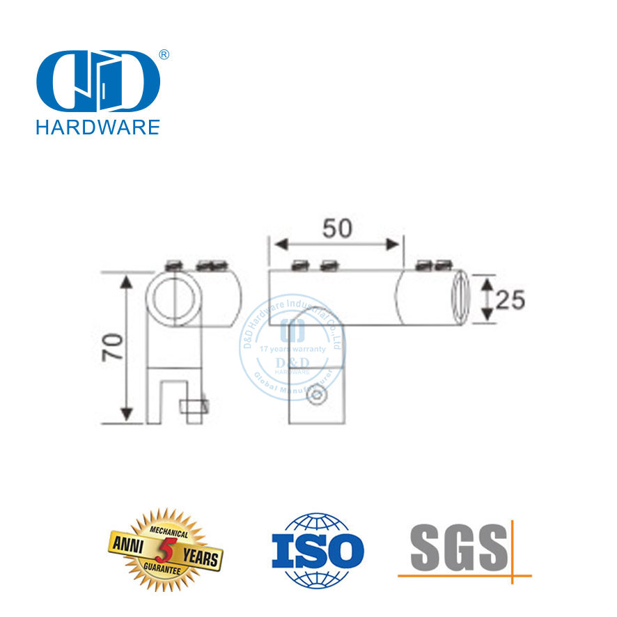 Vlekvrye staal verstelbare pyp-tot-pyp Spieël Glas Connector Glas Paneel Beugel Connector-DDSC039