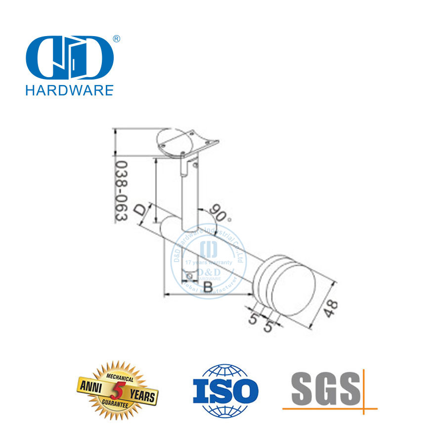 Vlekvrye staal reling leuning ondersteuning bracket glas hardeware klem bracket Muur bracket-DDHB006