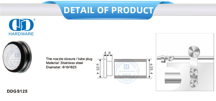 Die mondstuk sluiting Buis prop Vlekvrye staal glas hardeware glas bykomstighede stel skuifdeur buis vir badkamer toilet-DDGS125