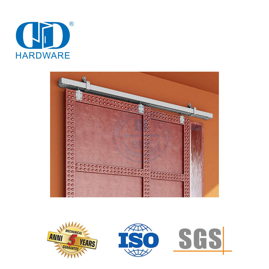 Vlekvrye staal Swart Swaardiens Dubbele skuifdeur Hardeware Bypass Schuur Deur Hardeware Woonstel Kit-DDBD041