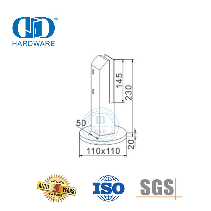 Vlekvrye staal Trap Rai Parts Glas Reling Balustrade Toebehore Klem Spigot Glas Clamp Bracket-DDHB007