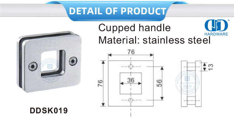 Vlekvrye staal glas skuifdeurslot Badkamerknop Vierkante glas skuifdeur Gekoppelde handvatsel-DDSK019