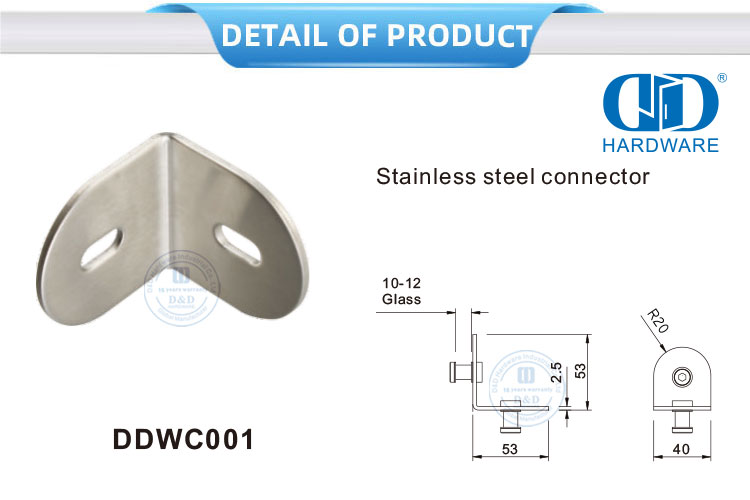 Vlekvrye staal toilet bykomstighede Stort skarnier Connector Glas Muur Hoek Clip Pas Connector-DDWC001