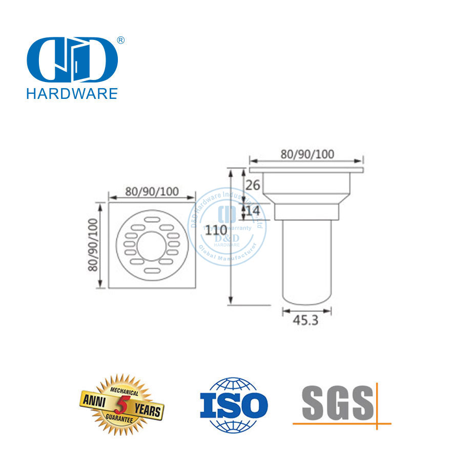 Vlekvrye staal Vierkante Toilet Stort Drein Meubels Toebehore Badkamer Vloer Drein Cover-DDFD003
