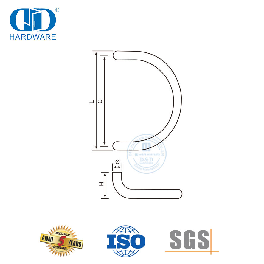 Vlekvrye staal Silwer D Tipe Rug-aan-rug trekhandvatsel vir glas hoofdeur hardeware-DDPH006