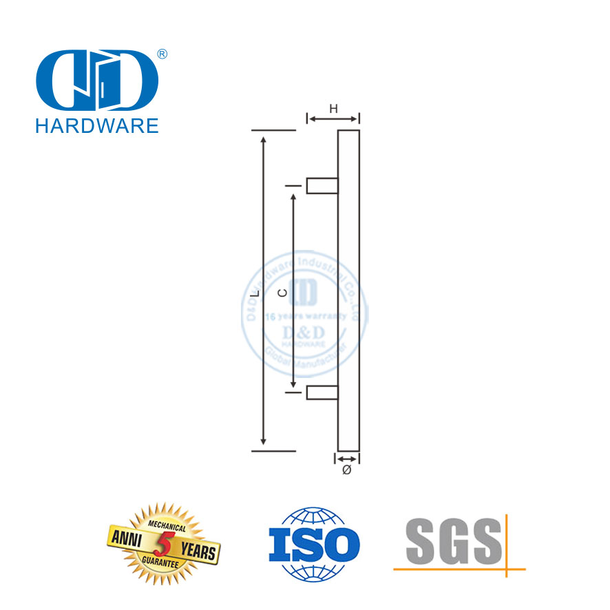 SUS304 H Vorm Ronde Raamlose Glasdeur Hardeware Leer Montering Trek Handvatsel-DDPH001-A Φ22-PSS