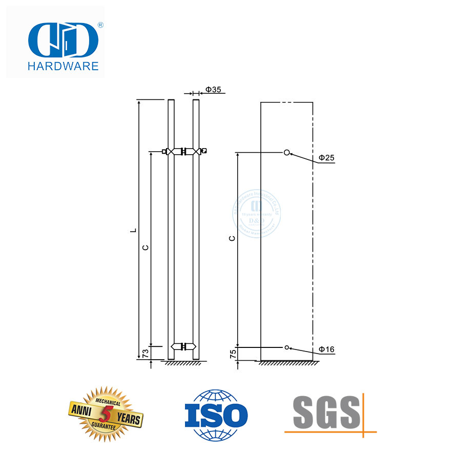 Kantoor Voorglasdeur Hardeware Sluitbare puntglasdeurhendelhandvatsel Met Slot-DDPH040