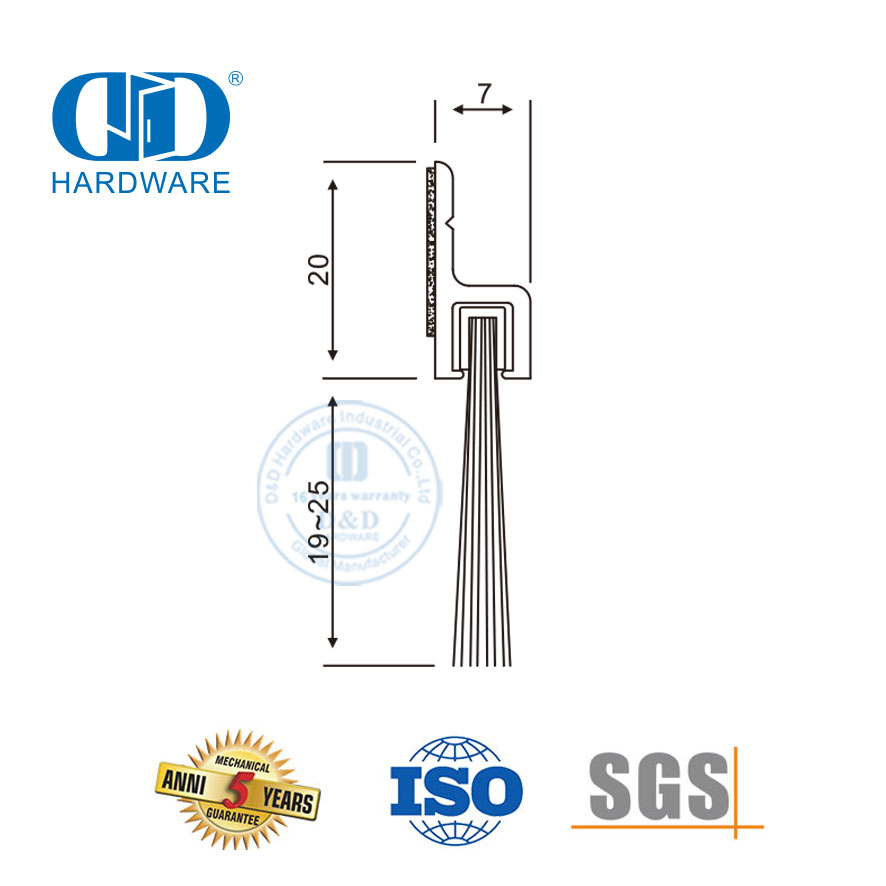 Anylon Borsel Seël Aluminium Draer Selfklevend Outomatiese Koue Lug Bestendige skuifdeur Sweep Seal-DDBS004