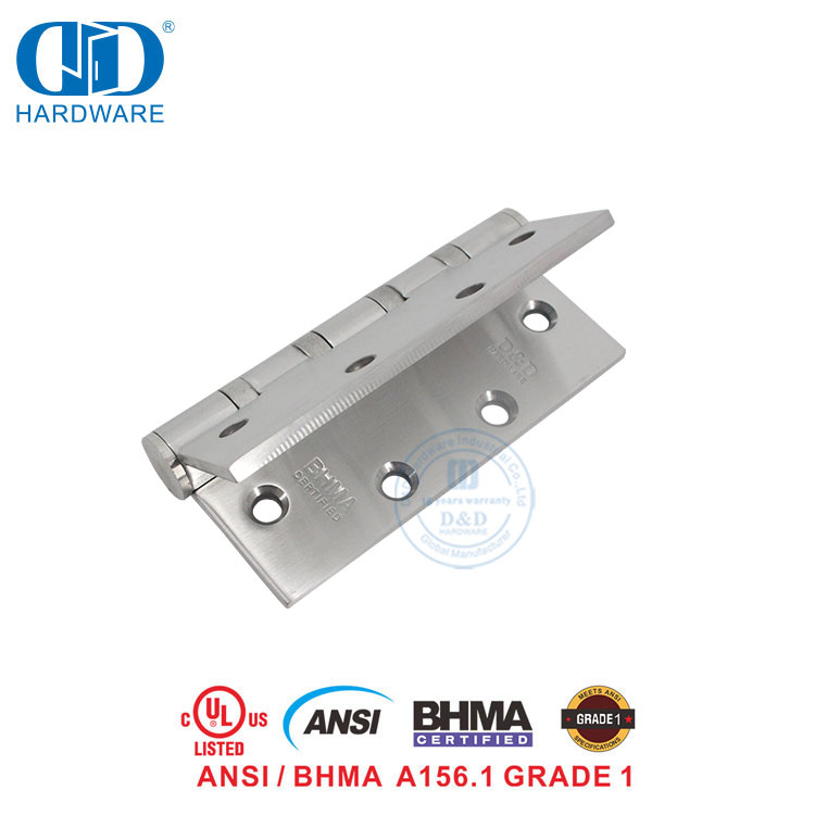Vlekvrye staal ANSI BHMA UL-sertifisering Brandvaste hardeware-toebehore Stompskarnier Rondehoek Hoteldeurskarnier -DDSS001-ANSI-1-5x4x4.8mm