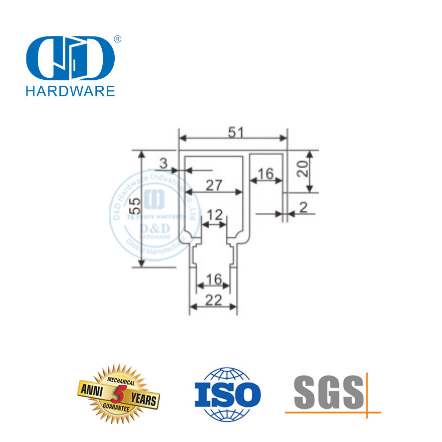 Hotel Kantoorgebou hardeware vlekvrye staal yster glas hardeware skuifdeur buis vir badkamer-DDGS144