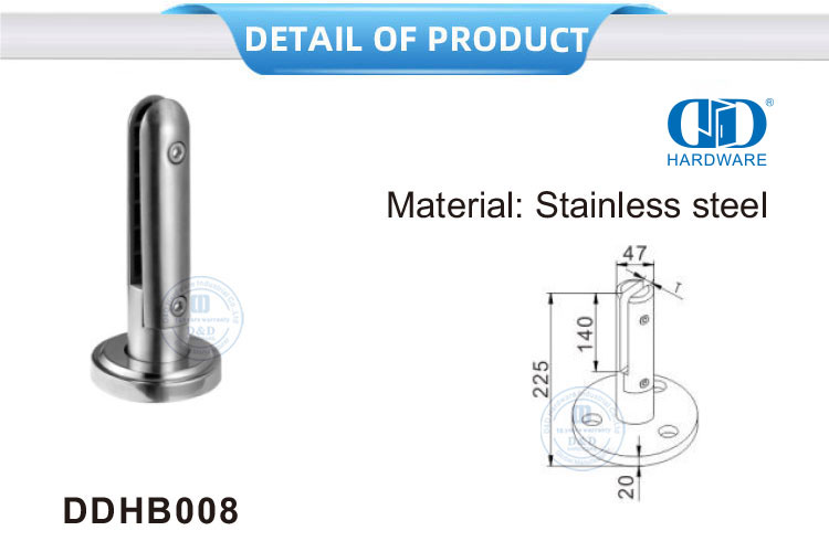 Vlekvrye staal Raamlose Glas Balustrade Post Balustrade Reling Glas Klem Spigot Reling Muur Beugel-DDHB008