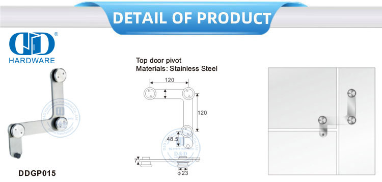 Kommersiële Deur Hardeware Roesvrye Staal Bo Deur Pivot Meubels Toebehore Glas Fitting-DDGP015