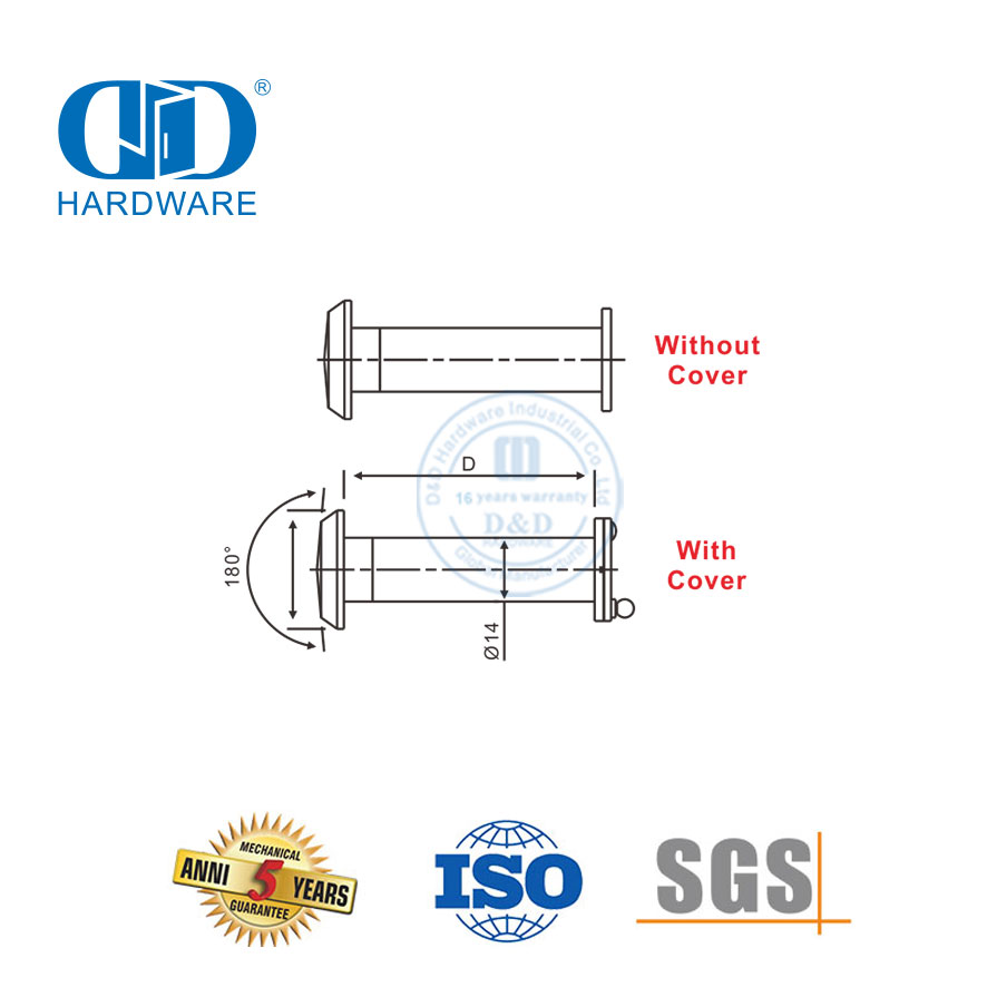 Antieke koper deurkyk deurkyk-kyker met bedekking en glaslens-DDDV002