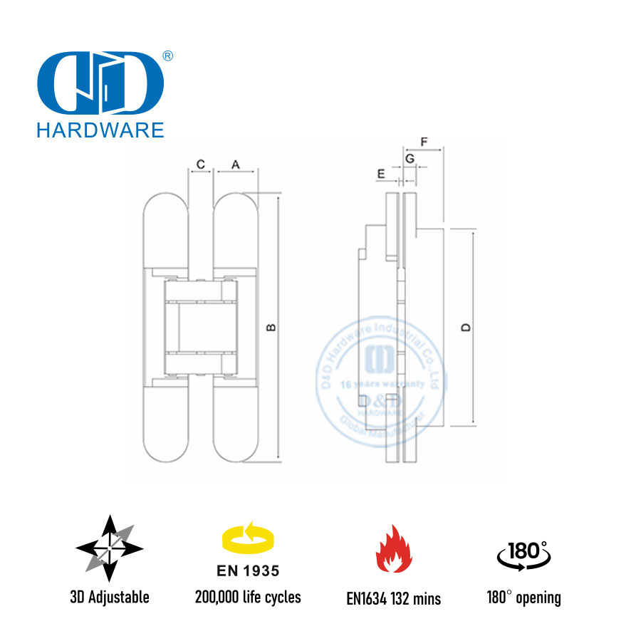 EN1935 3D versteekte deurskarnier vir kommersiële gebou-DDCH008-G40
