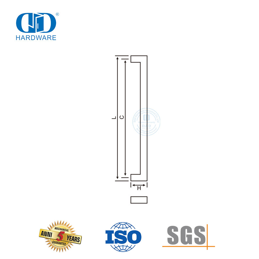 12x12mm vierkantige vlekvrye staal handvatsel trek vir stortkamer buite glasdeur-DDPH034-MB