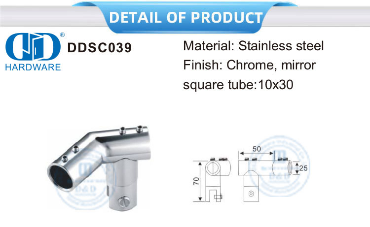 Vlekvrye staal verstelbare pyp-tot-pyp Spieël Glas Connector Glas Paneel Beugel Connector-DDSC039